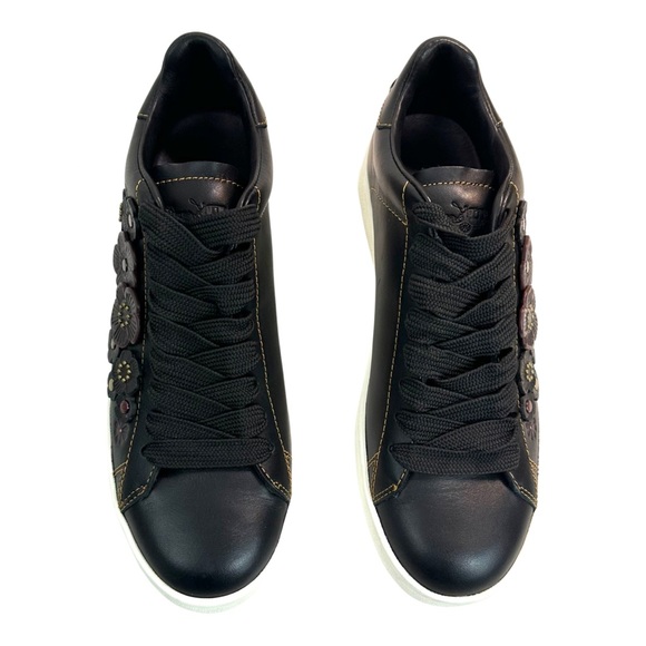 Coach Tea Rose Low Top, Leather Sneakers Black/Floral Details Women’s Size: 7.5 - Picture 8 of 16